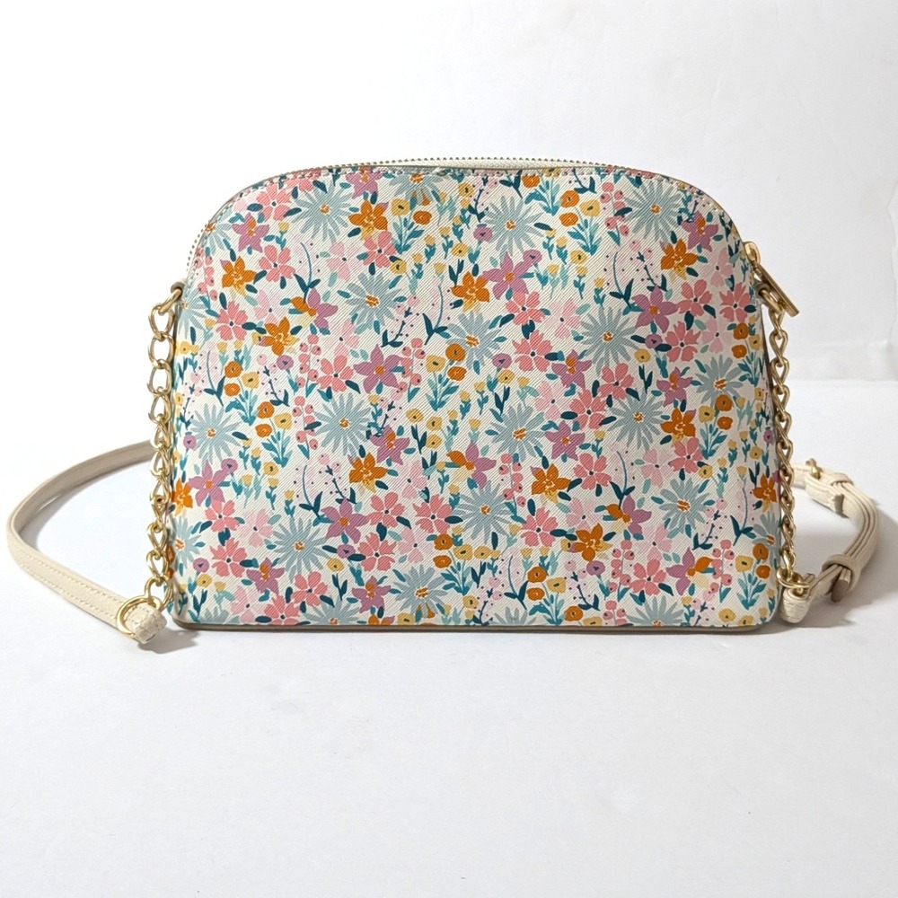 Nanette Lepore Floral Vegan Leather Crossbody Bag Pastel Dome Chain Strap Purse - Picture 9 of 16